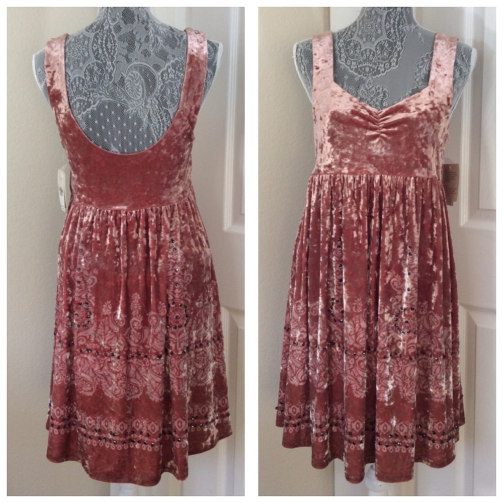 Free People Blush Rose Velvet Scoop Neck Dress